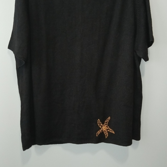 Vintage Michael Simon black starfish beaded black short sleeve cardigan size 3X - Picture 3 of 7